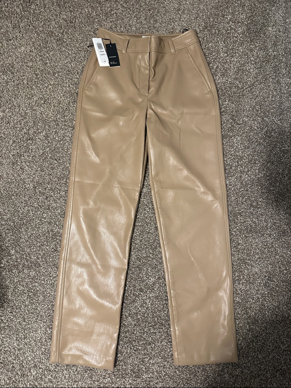 Aritzia Straight-Leg Vegan Leather Pants in Beige